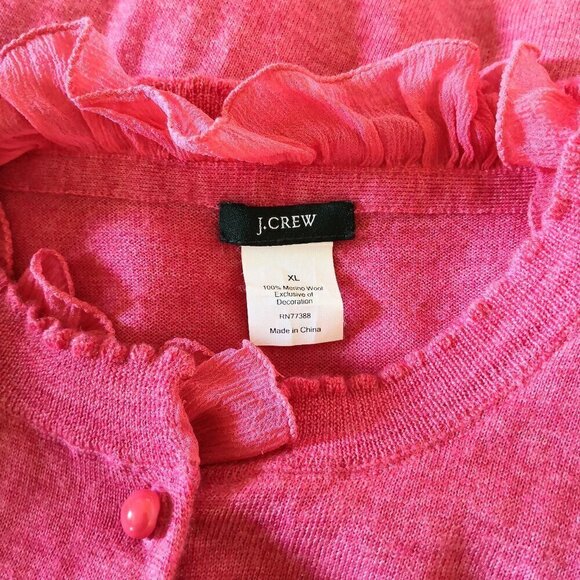 J. Crew 100% Merino Wool Chiffon Ruffle Trim Cardigan Sweater Raspberry Size XL - Picture 6 of 7
